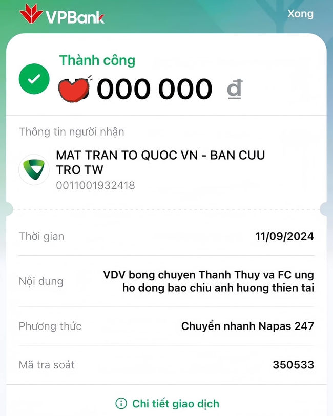 Thanh Thúy và fan ủng hộ đồng bào bị ảnh hưởng bởi cơn bão số 3